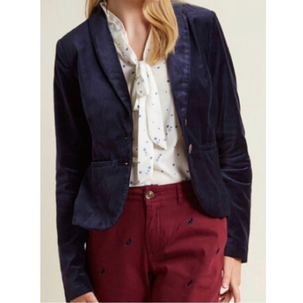 ModCloth Women’s Two-Button Stretch Velvet Blazer Jacket, Navy Blue Size Medium